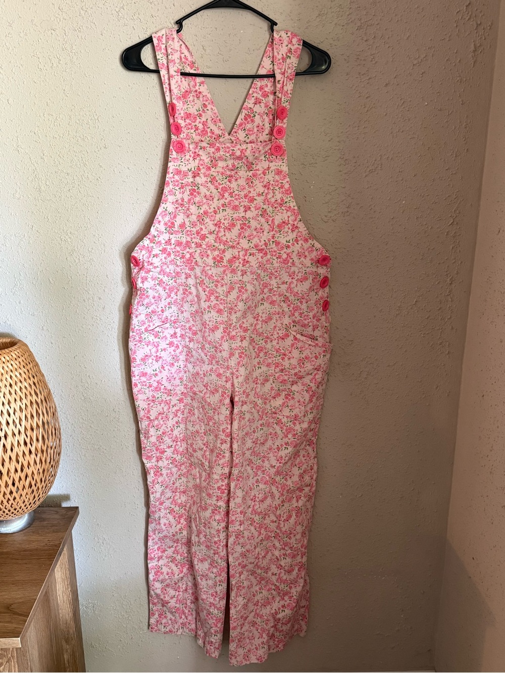 April Cornell Pink Rose-Print Cotton Overalls